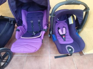 Carrito de bebé color púrpura. 3 piezas
