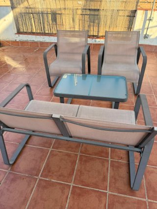Mesa terraza cristal y metal gris