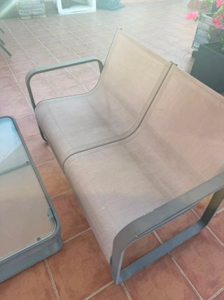 Mesa terraza cristal y metal gris