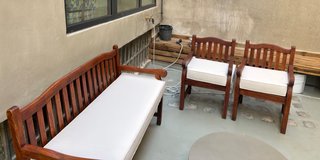 Set Teca Maciza Exterior como nuevo+almohadones