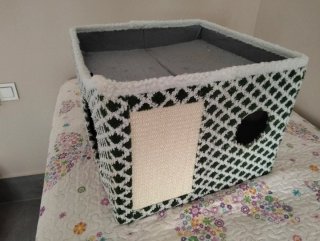 Casita para gatos verde y blanco
