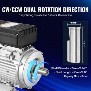 Motor Eléctrico de 2.2KW 2800 rpm, AC 220~240V 13.8A, 90L, Marco B3, Motor de Compresor de Aire Monofásico, Eje Con Diente de 24mm, Rotación CW/CCW para Maquinaria Agrícola y Equipos Generales