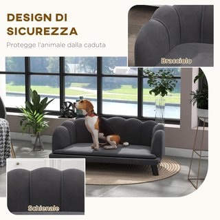 Sofá Acolchado para Perros de Tamaño Mediano-Grande Máx. 25Kg con Tapizado Suave, Desmontable y Lavable, Gris