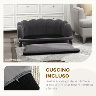 Sofá Acolchado para Perros de Tamaño Mediano-Grande Máx. 25Kg con Tapizado Suave, Desmontable y Lavable, Gris