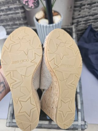 Sandalias cuña Jimmy Choo beige/dorado