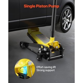 Gato de Piso, Gato de Piso de Perfil Bajo de 3 Toneladas, Gato de Piso de Acero de Alta Resistencia con Bomba de Elevación Rápida de Pistón Único, Rango de Elevación del Gato de Piso 5.12"-20"