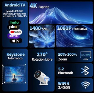 SIN ABRIR Proyector 4K 1080P WiFi 6 Bluetooth 5.2