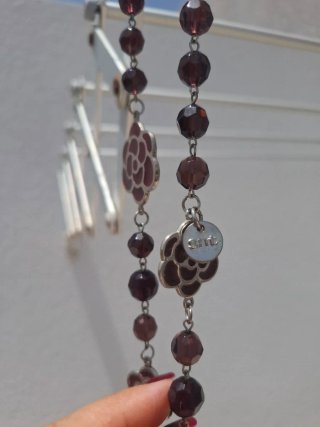 Collar Bisutería Flores Morado y Plateado