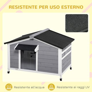 Casa para Perros de Tamaño Pequeño y Mediano en Madera de Abeto, Diseño Elevado con Toldo Protector, 2 Ventanas y Fondo Extraíble, 109X79X72 Cm