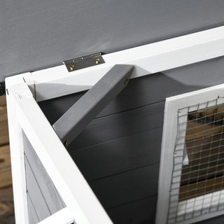 Casa para Perros de Tamaño Pequeño y Mediano en Madera de Abeto, Diseño Elevado con Toldo Protector, 2 Ventanas y Fondo Extraíble, 109X79X72 Cm