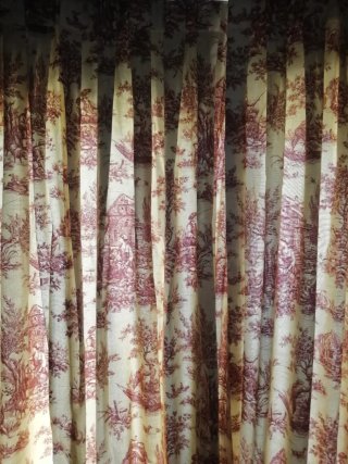 2 cortinas Toile de Jouy rojo cereza