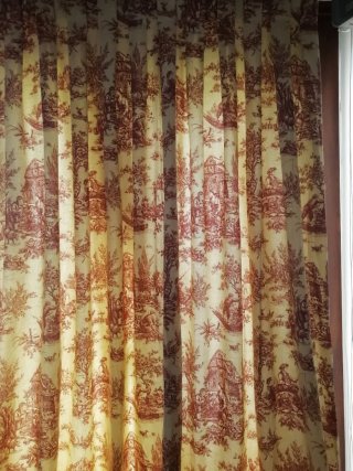 2 cortinas Toile de Jouy rojo cereza