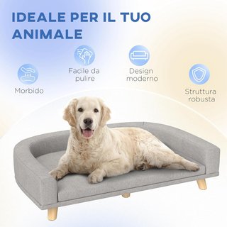 Sofá para Perros de Tamaño Grande con Patas Elevadas y Cojín Desmontable, Sofá para Perros de Poliéster y Madera, 98X67X25 Cm, Gris