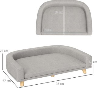 Sofá para Perros de Tamaño Grande con Patas Elevadas y Cojín Desmontable, Sofá para Perros de Poliéster y Madera, 98X67X25 Cm, Gris