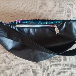 Riñonera de lentejuelas morado y turquesa