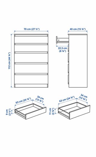 KULLEN-IKEA  Cómoda 5 cajones blanca 70x40x112 cm