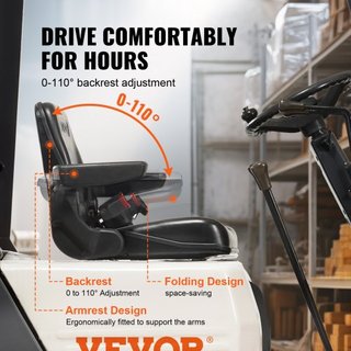 Asiento Universal para Montacargas, Asiento de Tractor Plegable con Respaldo Ajustable, Interruptor Micro, Cinturón de Seguridad y Descansabrazos, Asiento de Tractor para Cargadora Excavadora con ...
