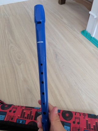Flauta dulce azul con funda musical