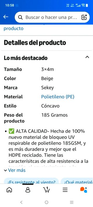 Toldo vela beige sin estrenar