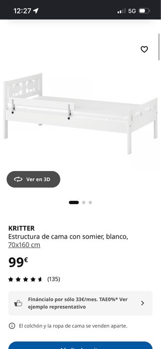 Cama infantil blanca con barrera