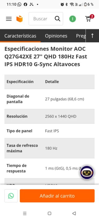 MonitorAOC Q27G42XE 27 QHD 180Hz IPS Con altavoces