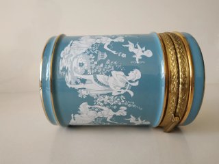 Tarro Cerámica Diseño Italiano Azul y Dorado