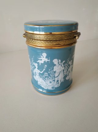 Tarro Cerámica Diseño Italiano Azul y Dorado