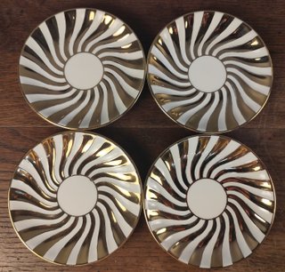 Juego 4 Tazas Café Porcelana Oro y Blanco