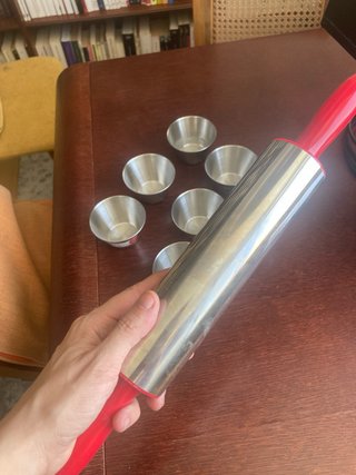 Set 7 moldes flan metalicos + rodillo