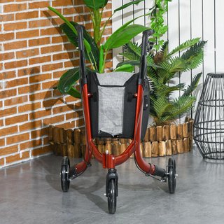 Andador Ajustable Con 3 Ruedas Y Bolsa De Almacenamiento, Andador Para Ancianos De Aluminio Con Doble Freno, 68X68X86.5-99 Cm, Rojo