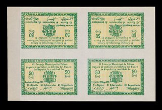 Billetes Totana 1937 sin cortar