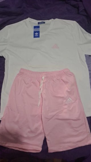 Conjunto Adidas Camiseta Blanca y Short Rosa