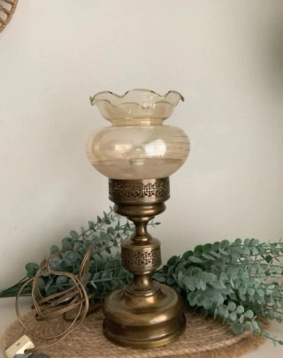 Lámpara Quinqué Vintage Metal y Cristal
