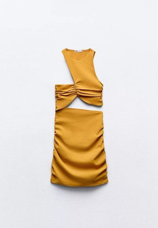 Vestido Zara Mostaza Cut-Out Fruncido