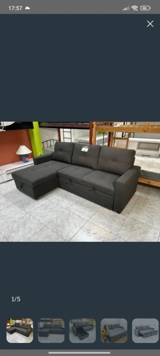 Sofa chaise longue cama gris oscuro modelo Pau