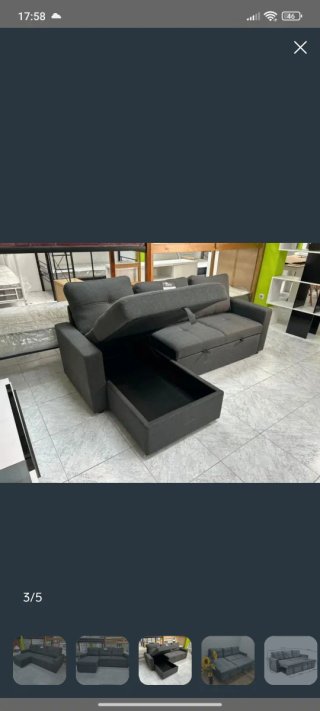 Sofa chaise longue cama gris oscuro modelo Pau