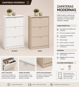Zapateras Modernas Beige y Blanca