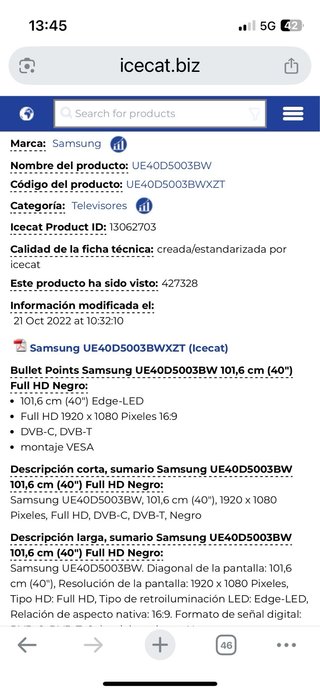 Televisor Samsung 40 pulgas Negro. Muy buen estdo