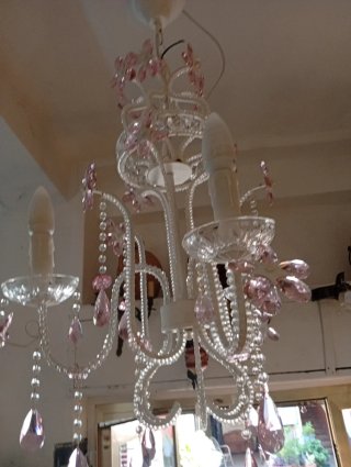 Lámpara de cristal 3 brazos rosa