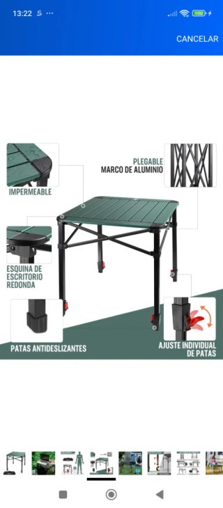 Mesa plegable aluminio verde ajustable