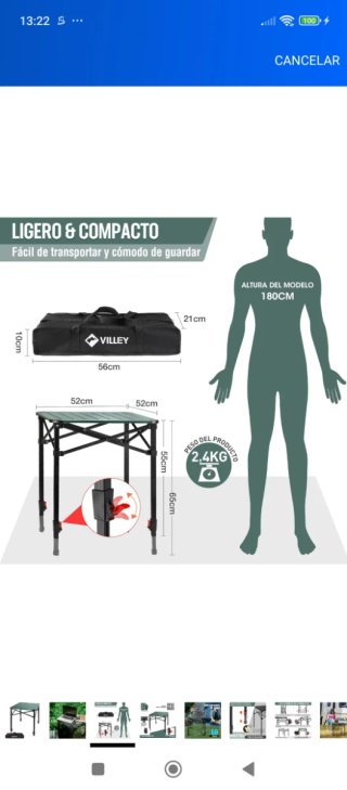 Mesa plegable aluminio verde ajustable