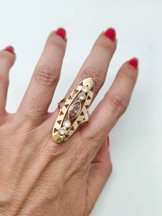 ORO NUEVO 18KT Anillo Lanzadera circonitas rosas