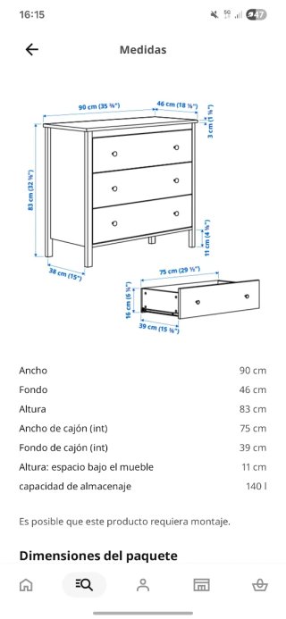 Cómoda blanca 3 cajones Ikea, URGENTE