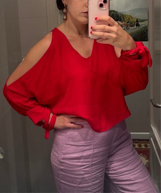 Blusa Zara Talla M Hombros Descubiertos Roja