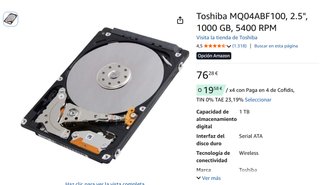 Toshiba Disco Duro 1TB 2.5" (Original PS4 Pro)