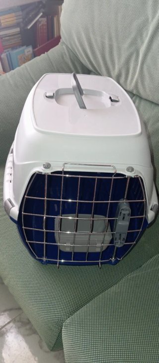 Transportín para mascotas azul y blanco