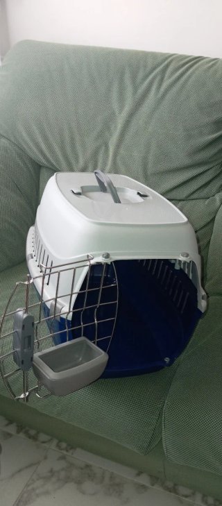 Transportín para mascotas azul y blanco