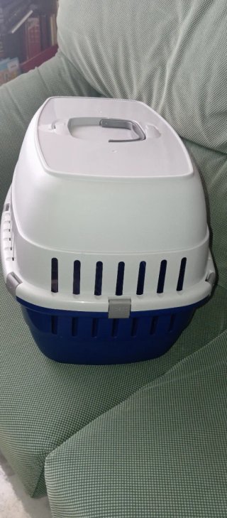 Transportín para mascotas azul y blanco