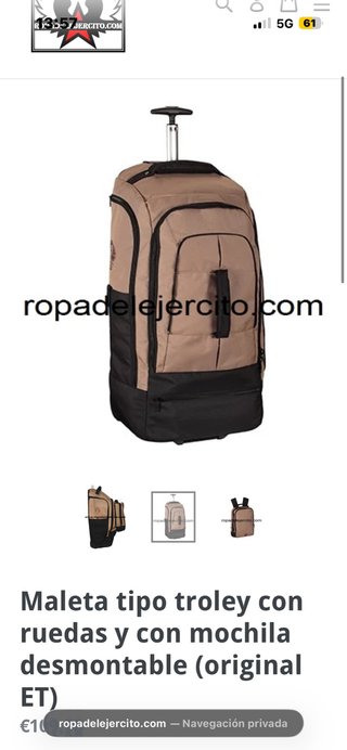 Maleta Trolley Mochila Desmontable Ejército