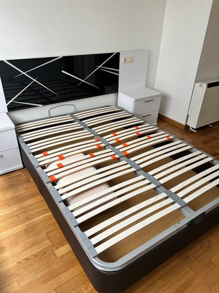 Canapé 135cm Negro/Blanco + Cabecero y Mesillas Op